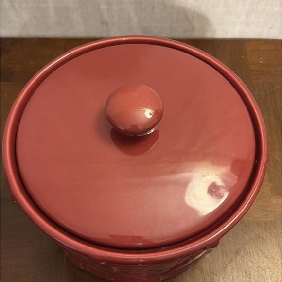 Longaberger Red Ceramic Basket Weave Canister - Picture 2 of 5